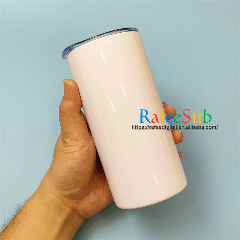 USA Warehouse 15oz 15 oz Straight Double Wall Stainless Steel Skinny Cup White Blanks Sublimation Tumbler with Duo Two Lids