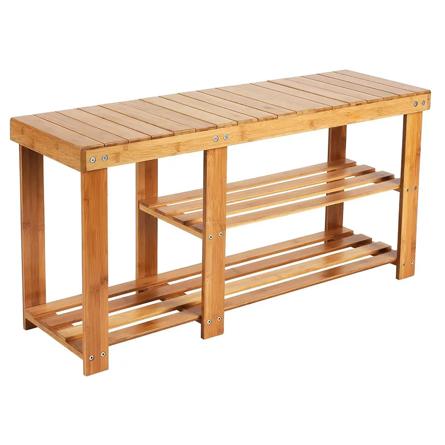 Bamboo Shoe Rack Bench 3-Tier Storage Organizer Wood Storage Shelf Multi Function Furniture