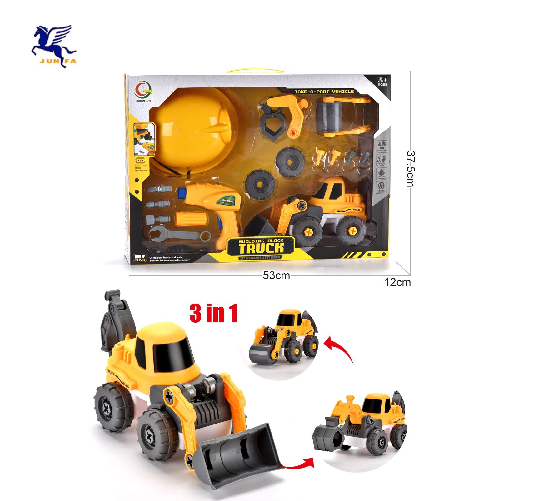 educational assembly truck toy kid DIY engineering crane set take apart vehicle set with drill parent-chlid toy model