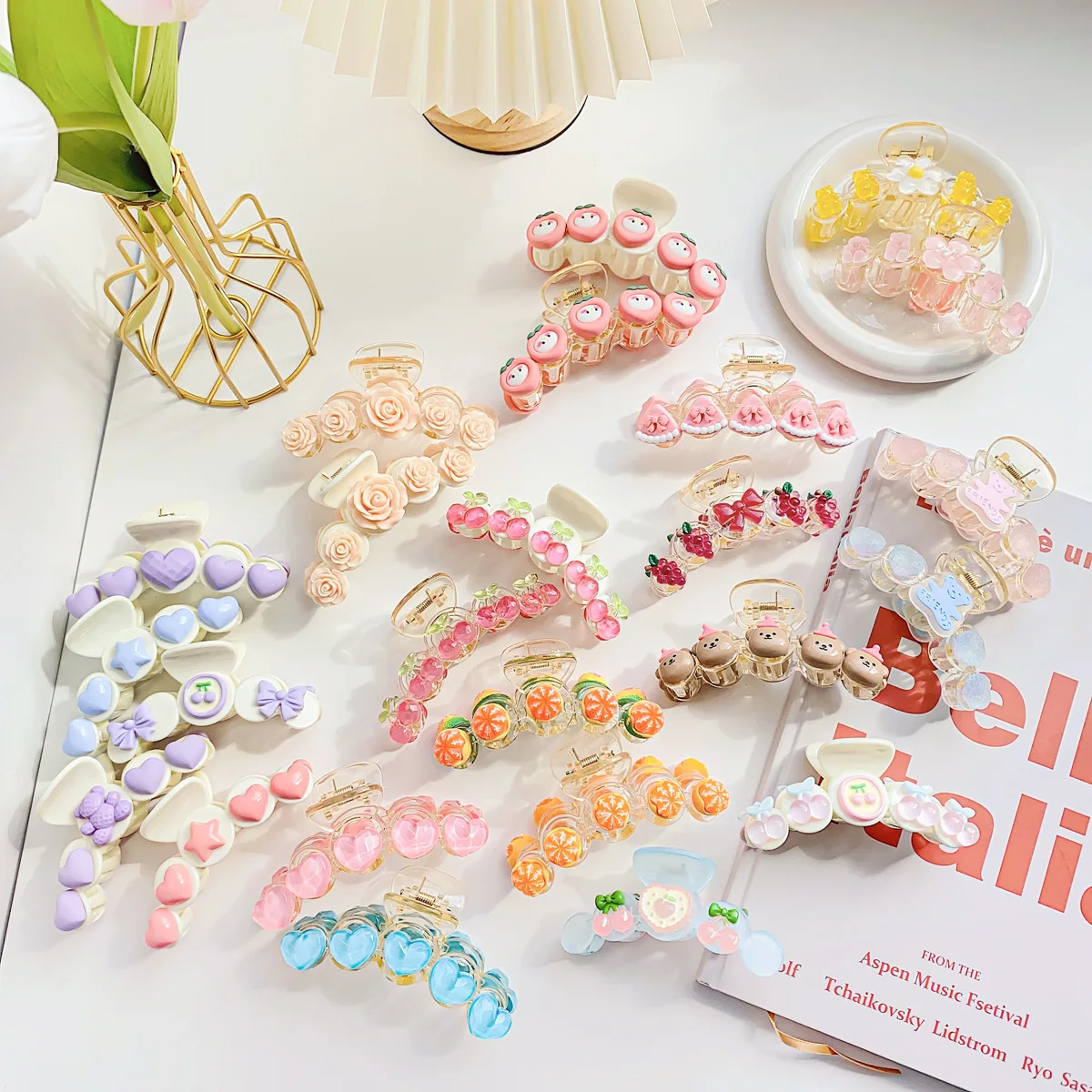 Korean Macaron Fruit Grab Clip Sweet Cherry Flower Women Large Shark Clip 10cm