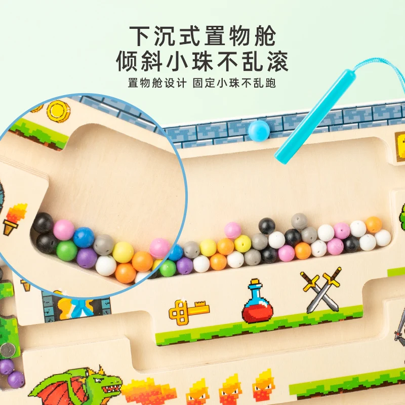 2024 New Product Wood Children Dinosaur Themed Magnetism Digital Maze Beads Game Montessori Educational Puzzle Toys For Kids