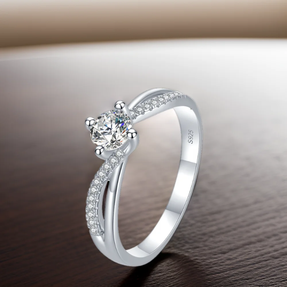 Hot Sale White Gold Filled 925 Sterling Silver Rings With Stones Women Engagement Wedding Ring