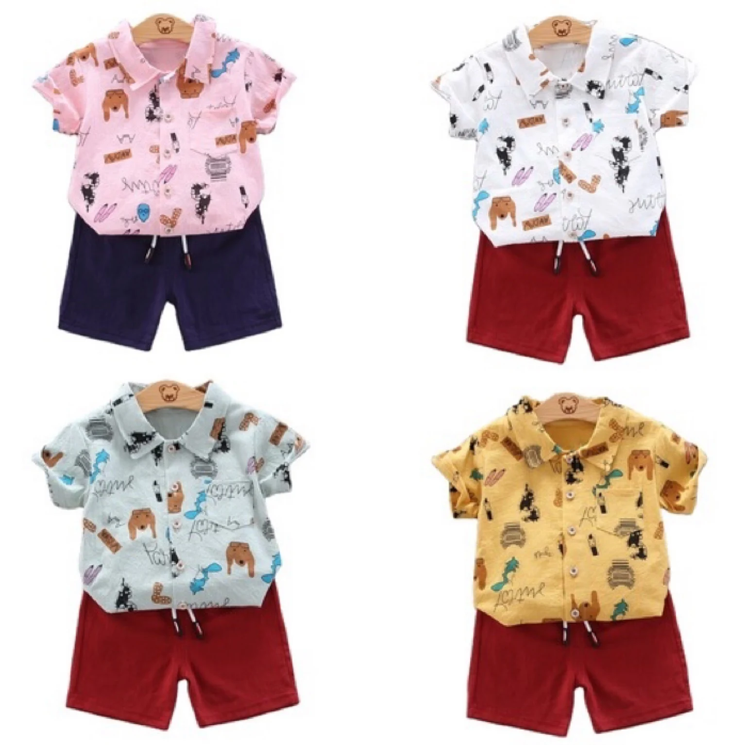 
2020 Amazon Summer Hot wholesale Cartoon Pattern Cute Printed Eye Dog Short Sleeve Shorts 2 pieces print suit boys clothing sets 