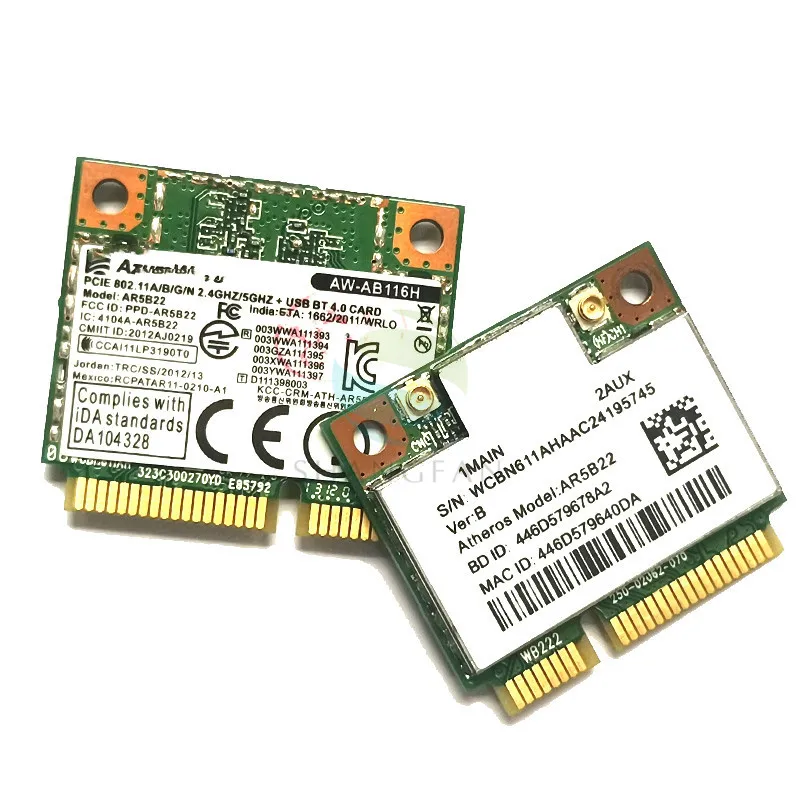 Для Atheros AzureWave AR9462 AR5B22 WB222 AW-AB116H Половина мини PCIe 300 Мбит/с + BT4.0 WLAN Wi-Fi беспроводной сетевой карты