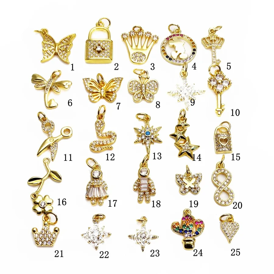  Custom Jewelry Star Sign Starfish Key Lock Heart Brass Stainless Steel Cubic Zirconia Locket Sun Moon Charm Necklace