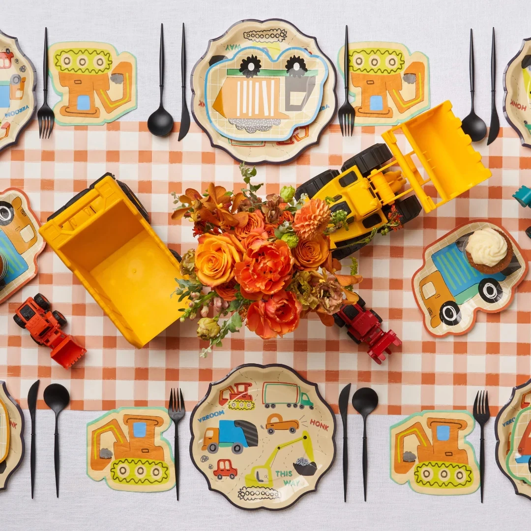 CIVI custom paper party plates disposable tableware set car theme supplies paper plate napkins cups set for kids party