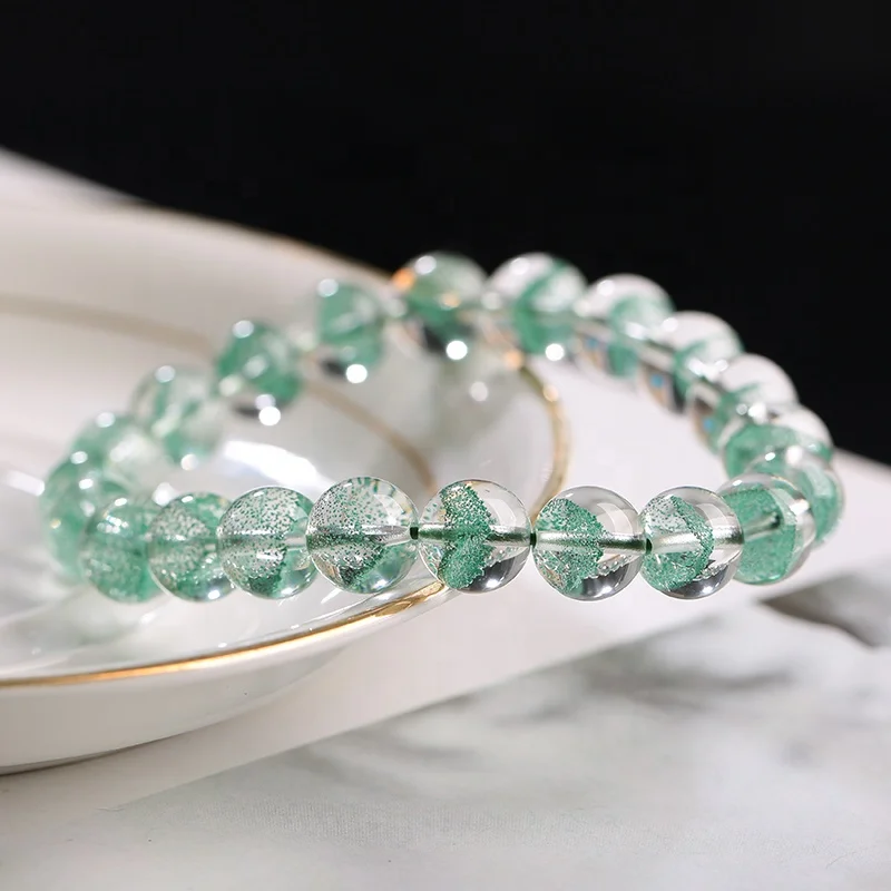 ArthurGem Rare Top Quality 10mm Pyramid Shape Green Phantom Quartz Bracelets Natural Phantom Quartz Gemstone Bracelet for Women