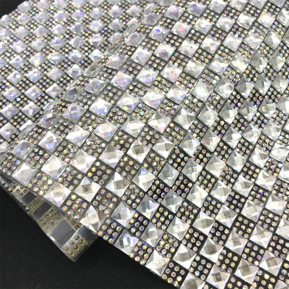 w082 Custom AB rhinestone 8*8mm glass beads crystal sheet hotfix rhinestone mesh for shoe