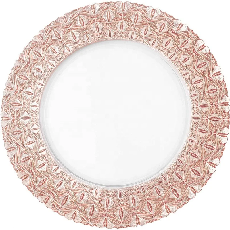 Wholesale 13 Inch Clear Underplate Decorative Glass Charger Plates With Gold Rim
