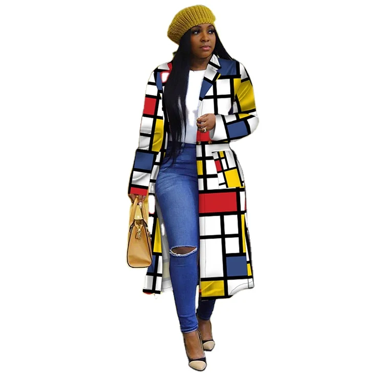 
2021 High Quality Elegant Long Plaid Long Sleeve Plus size Fall Women Clothing Winter coats jackets women For 2020 