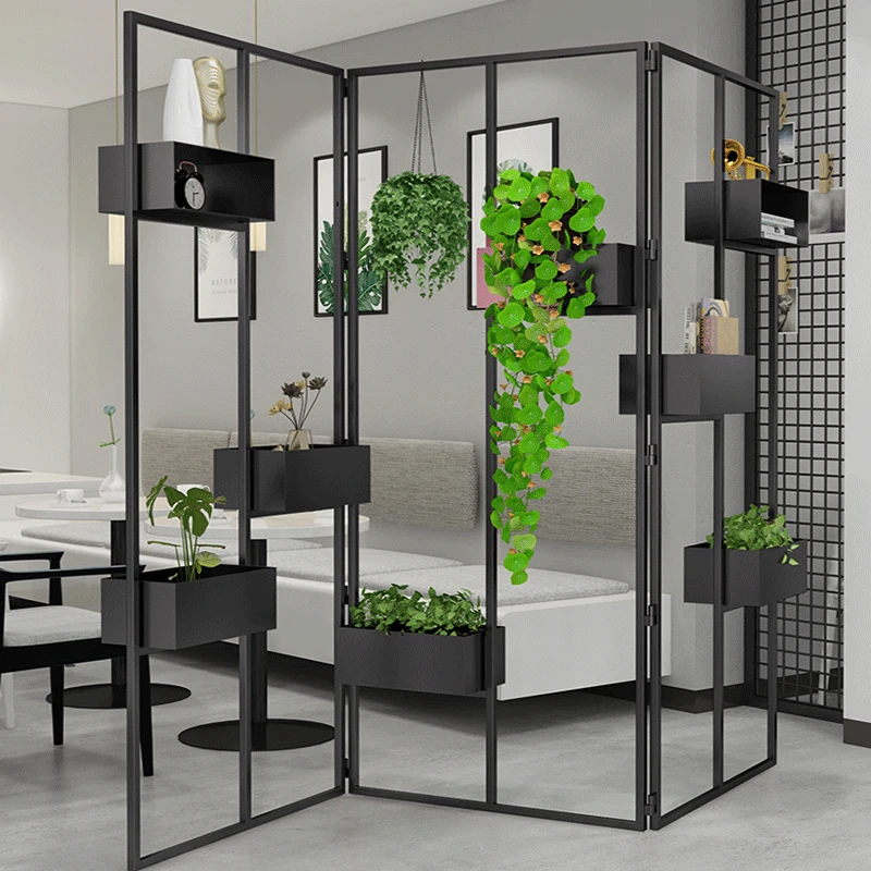 Nordic Iron Screen Ins Light Luxury Home Living Room Greenery Decoration Shelf Simple Homestay Hotel Restaurant Foldable Screen