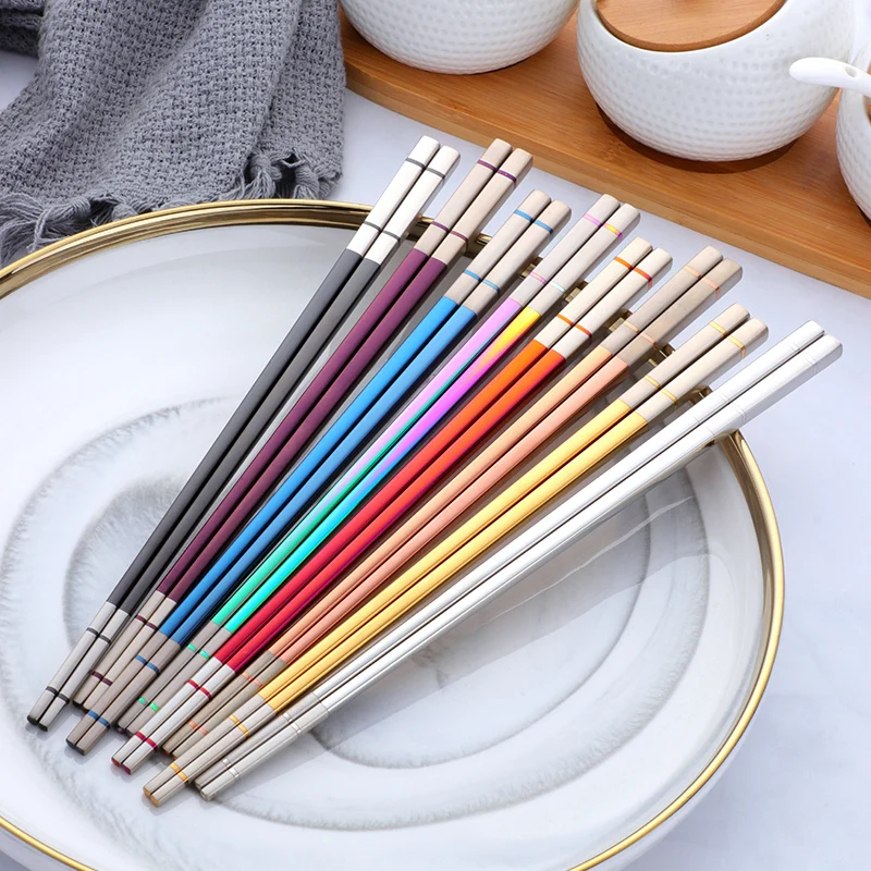 Wholesale Titanium Reusable Sushi Personalized Chinese Chopsticks Stainless Steel Metal Custom Chopsticks