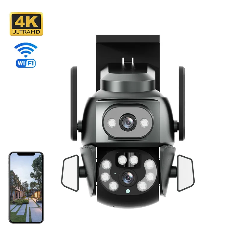 8MP Wireless CctvCamera Wifi Outdoor Waterproof 4k Dual Lens Dual Screen Intelligent Detection Tracking Zoom IP Network Camera