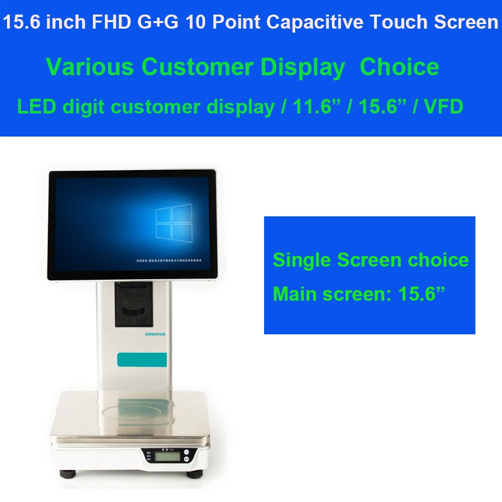 Dual-Screen All In one Touch Retail PC POS Cash Register Scale Android Weighing Scales with Label Printer