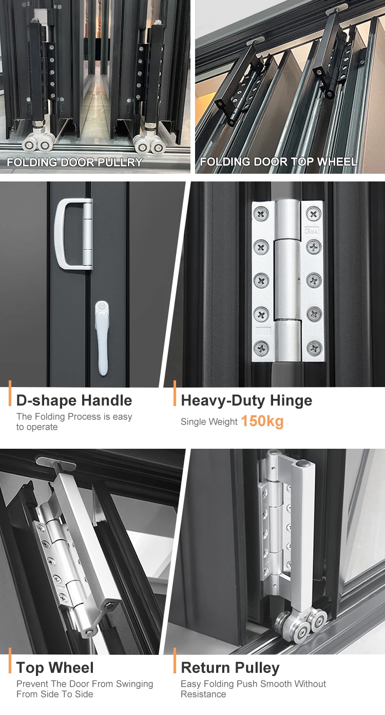 NFRC Exterior Folding Sliding Aluminum Doors Patio Bifold Door Black Accordion Bi Folding Doors with double glazing