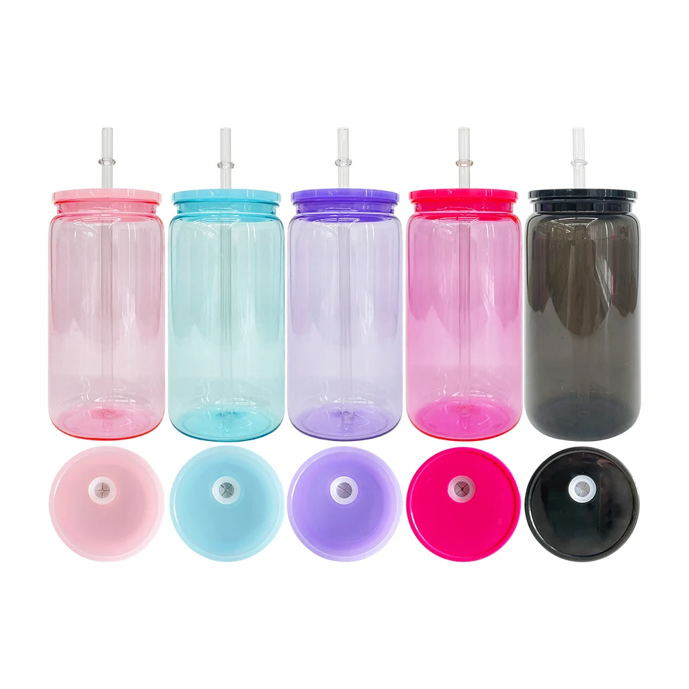 cold drink BPA free wholesale bulk beer glasses drinking tumblers 16oz macaron plastic cans for iced coffee, soda, Pop