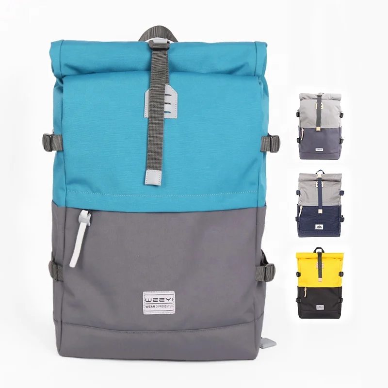 CHANGRONG Custom khaki blue Recycled Canvas roll top School Travel Backpack designer