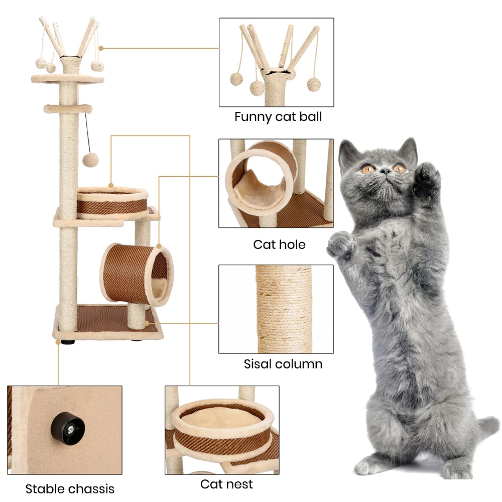 Pet Scratch Board Sisal Scratching Post Cat Tree Tower 3 Layers With Balls