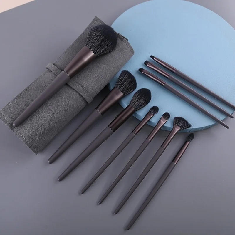 10 12pcs silver white wooden handle modern gray set makeup brushes professional brown cosmetic brushes set beauty synthetic tool