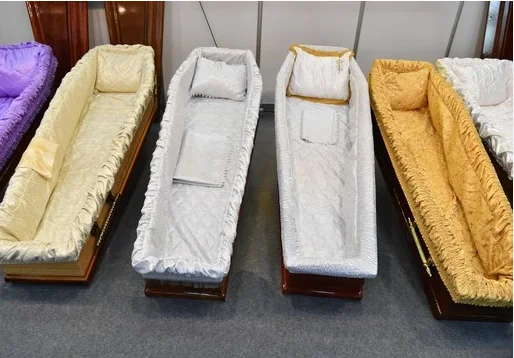 F168 Custom Crepe Satin Casket Interior for Funeral Cheap Wood Gold Casket Home Textiles Satin Casket Lining Sample