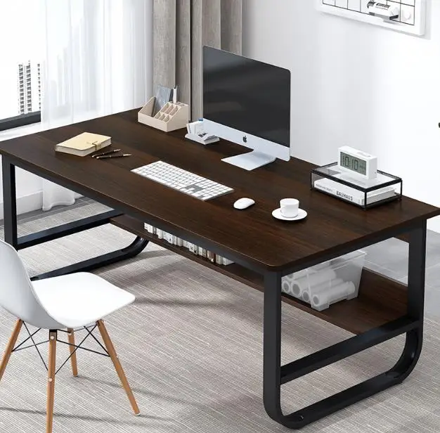Wood Computer Desk With Book Shelf Simple Storage Metal Stable Study Writing Home Laptop Table