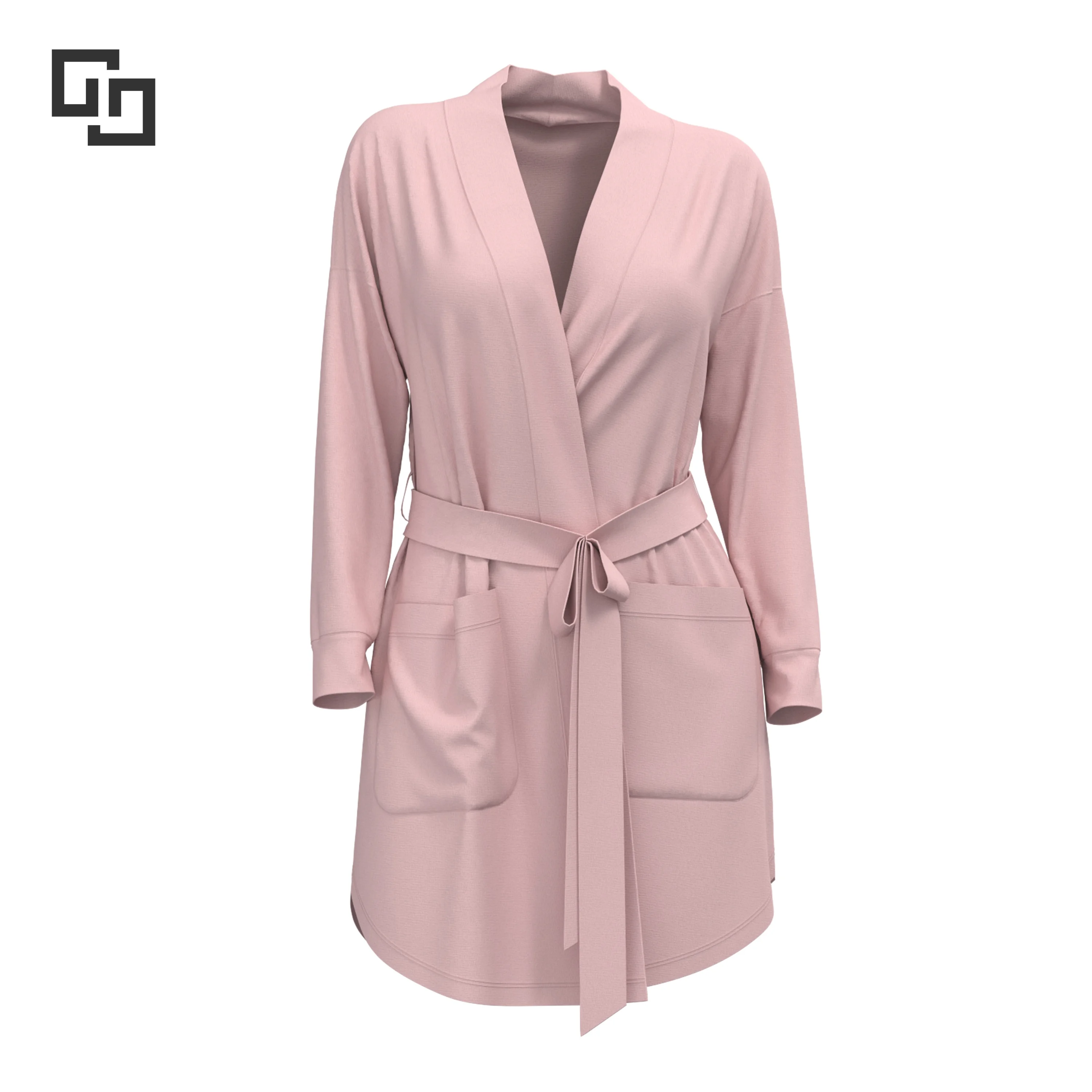 Casual Long Sleeve Solid Bath Robe Pocket Patched Belted Custom Bamboo Viscose Women Robes Femme Luxury Kimono Robes
