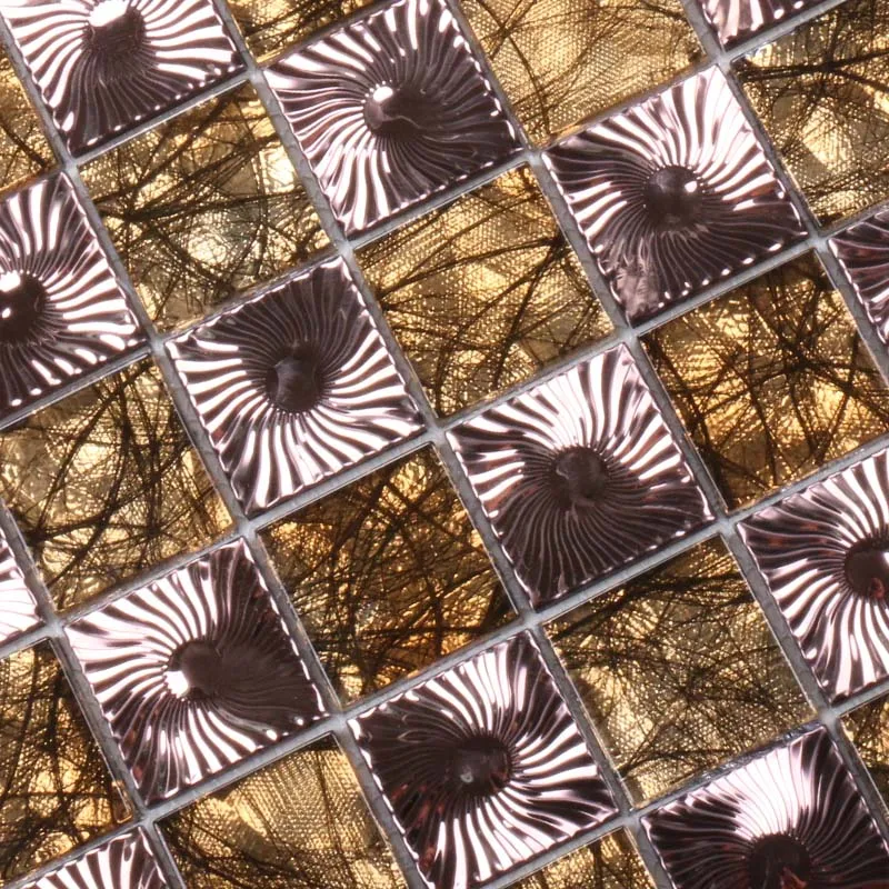 Luxury golden glazed stainless steel flower glass mosaic tile for hotel