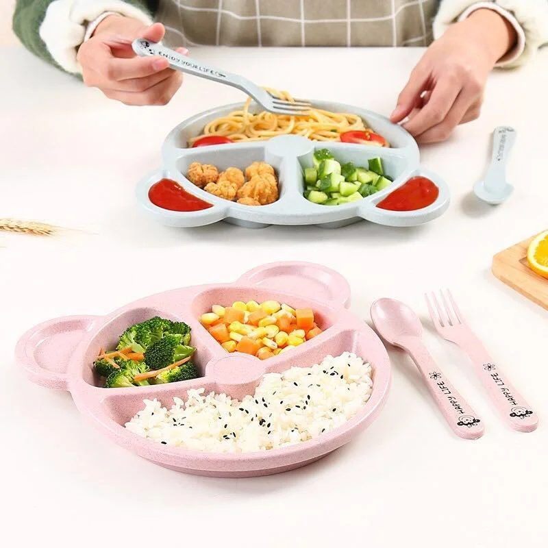 2022 Wheat Straw Tray 3-Compartment Unbreakable Fast Food Tray for Toddlers Kids Children Adults