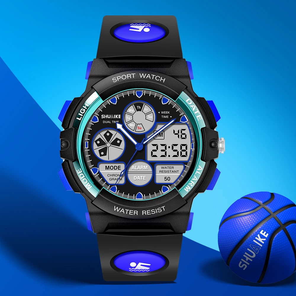 SHUAIKE 936 Kids Japan Movement 5atm Waterproof Analog Digital Sports Watch Round Plastic Fashion Wholesale Kids Watch