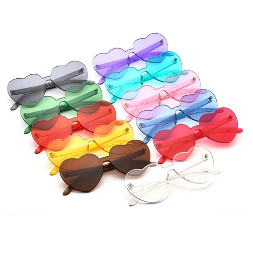 One Piece Transparent Sunglasses Logo Oem Heart Shades Sunglasses With Candy Color Lens