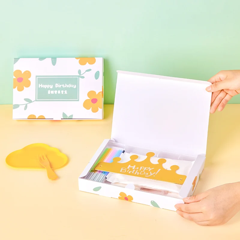 Happy Birthday Plate Party Supplies Six-In-One Cake Tray Hat Candle Disposable Tableware Birthday Plates