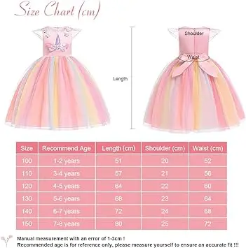 Unicorn Costume Princess Unicorn Dress Fancy Dress with Necklace Headband for Kids Toddlers Birthday Party
