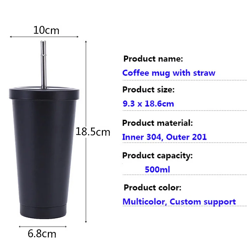 Sunflower new fashion 17oz metal double wall thermo coffee mug stainless steel travel reusable tumbler cups with straw and lid