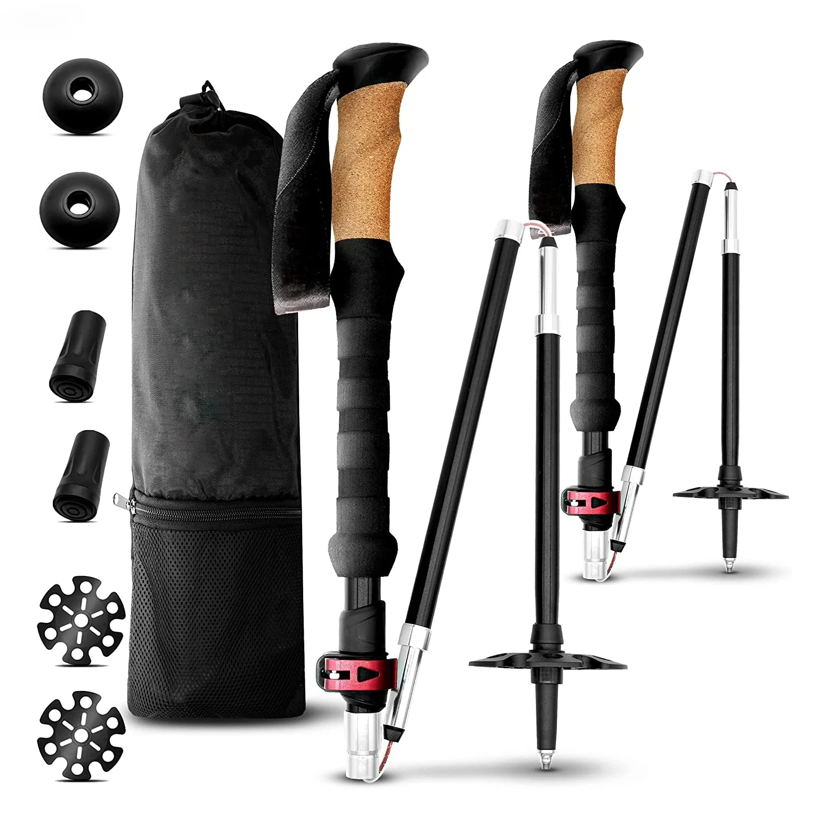 Factory Price OEM Foldable Trekking Poles Aluminium Hiking Poles Aluminum with Cork Handle for Men and Women Length 105 - 125 Cm