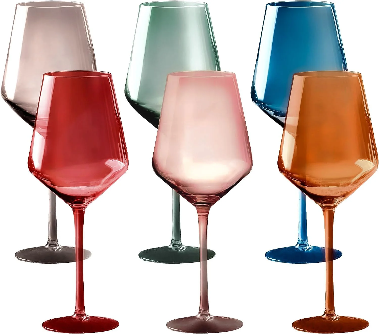 Hot selling Set of 6 handblown crystal glass wine glass colored wine glass with gift box