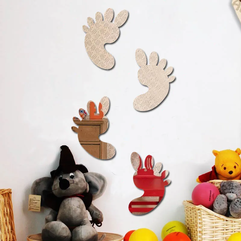 foot shape kids plastic acrylic mirror sticker 3D wall  Mirror  Sticker decor wall vanity mirror sticker