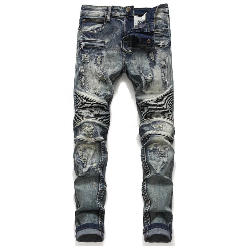 High Quality Custom Logo Vintage Men Jeans Skinny Hip Hop Ripped Stretch Jeans Pants For Men