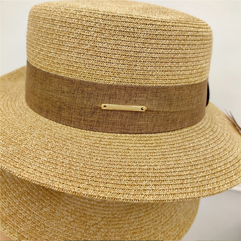 Custom High Quality Weave Fine Wide Brim Panama Fedora Straw Sun Hat Unisex Cowboy Flat Straw Hat Design Summer Women Church Hat