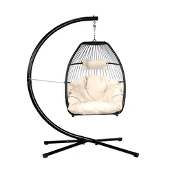 Outdoor furniture garden PE rattan metal stand rattan patio removable hanging egg swing chair