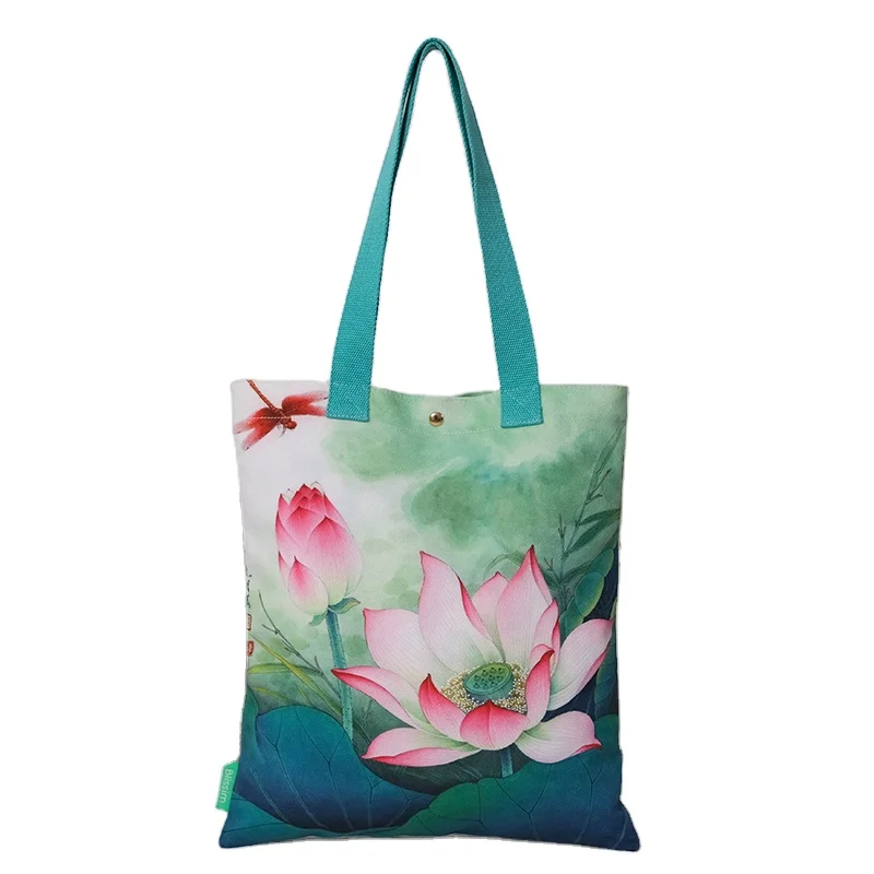 High King Digital Printed Reusable Shopping Bags Women Handbags Ladies Female Tote Bags for College Fashion Bag Natural 500pcs