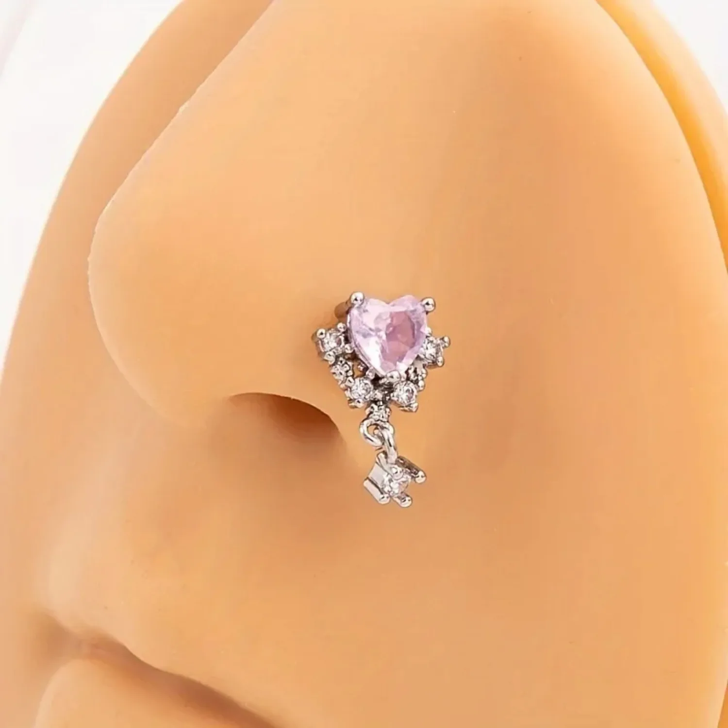 20G 18G Dangle Nose Rings L Shape For Women Men Surgical Steel Dangling Nose Studs CZ Butterfly Flower Heart Nose Piercing