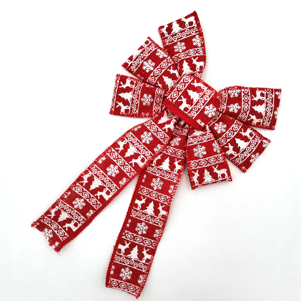 Рождественский праздник, Свадебная вечеринка, украшение для упаковки подарков, красный олень, принт, джутовая ткань, тканая лента, бант