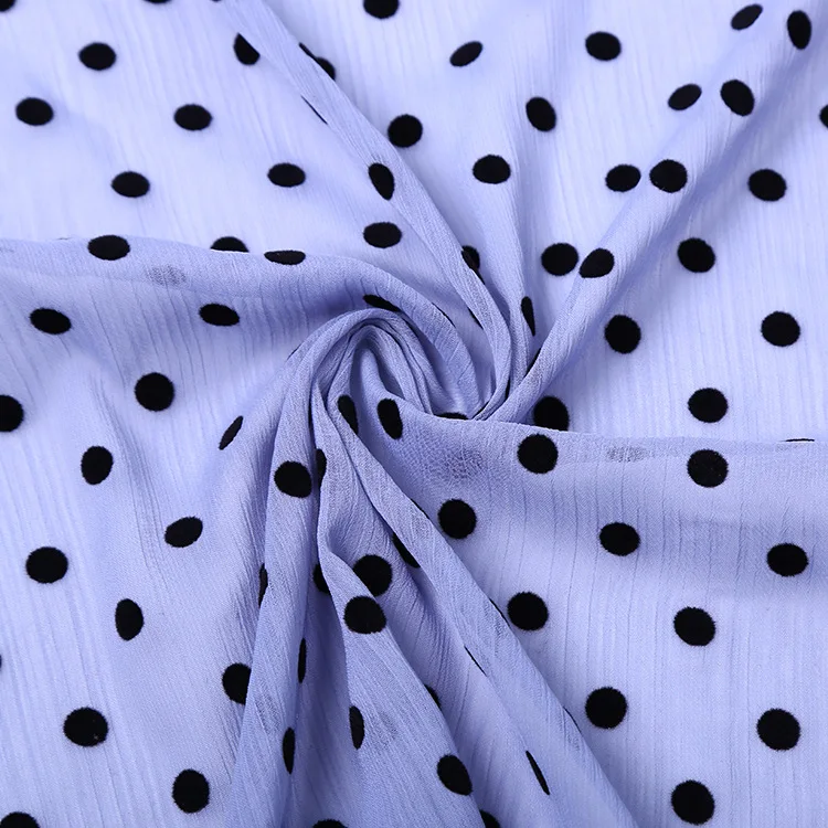 Лидер продаж, Высококачественная модная красивая ткань из флока с принтом в горошек, шифоновая ткань с принтом для США