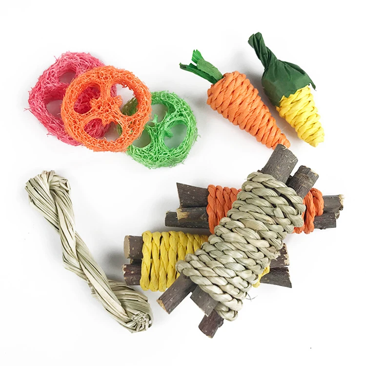 9pcs Guinea Pigs Toys Rabbit Toys Set Natural Wooden Hamster Toys for Teeth Care