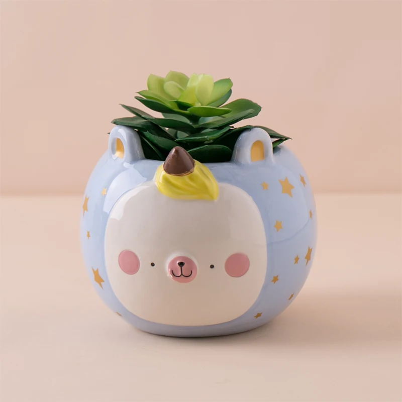 Decorative cute unicorn design stands mini cute cheap ceramic Flower Plant Pots for planting