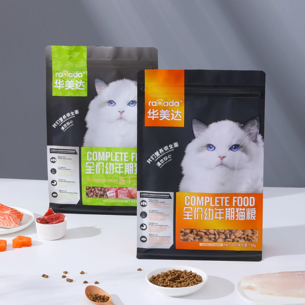 Moisture-proof zipper lock aluminum heat sealed resealable flat bottom packaging bag for cat dog pet  food snack treat