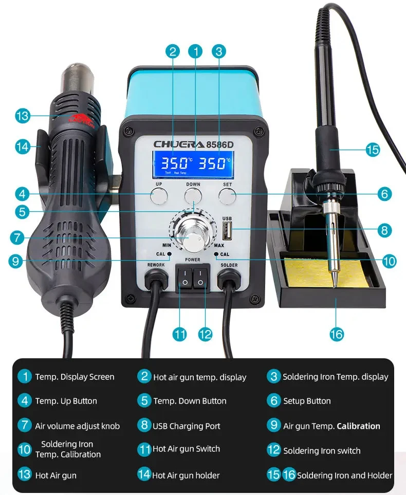 2 in 1 Desoldering Stations 8685D Hot air gun soldering iron soldering rework station for Repairing Mobile
