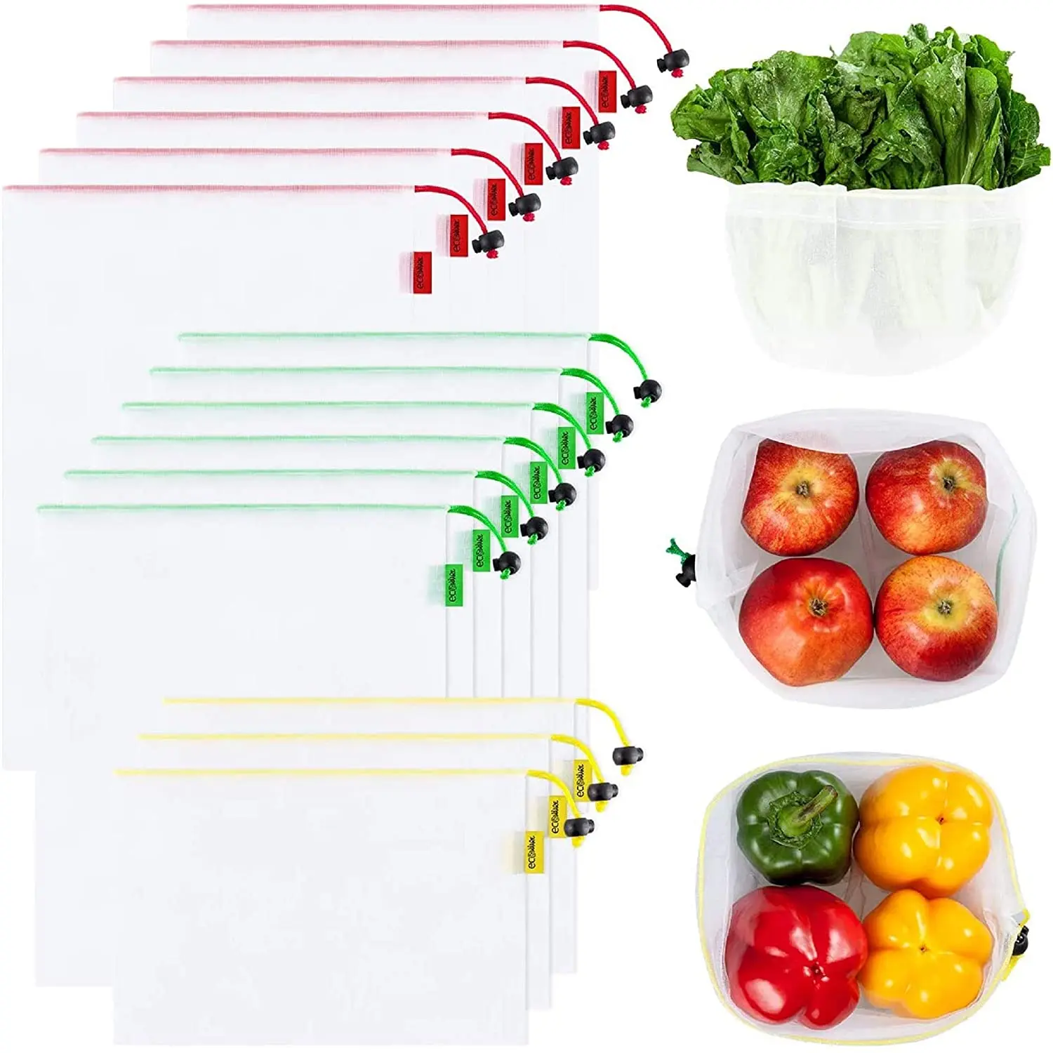 Eco-Friendly Washable Reusable Nylon Mesh Produce Bags Food Storage Drawstring Bag