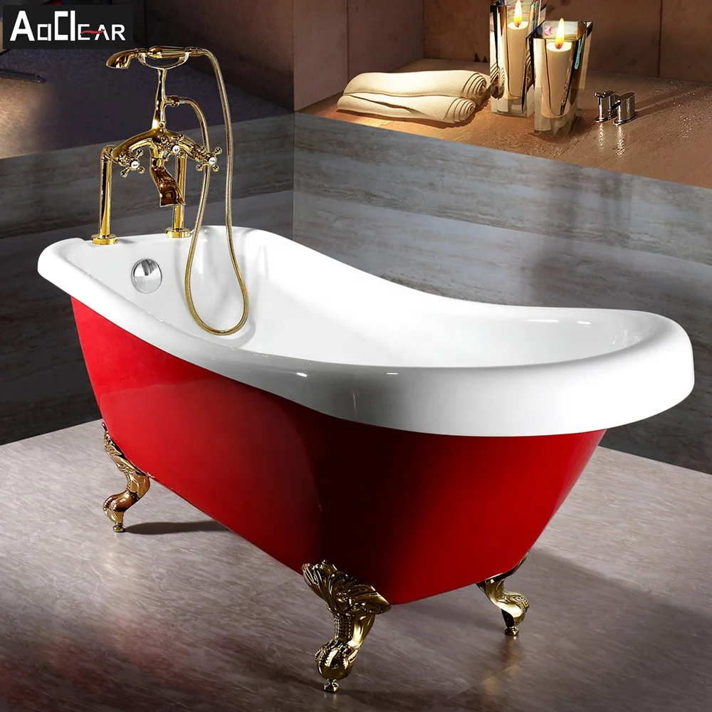 Aokeliya red acrylic freestanding clawfoot bathtub with shower and feet price