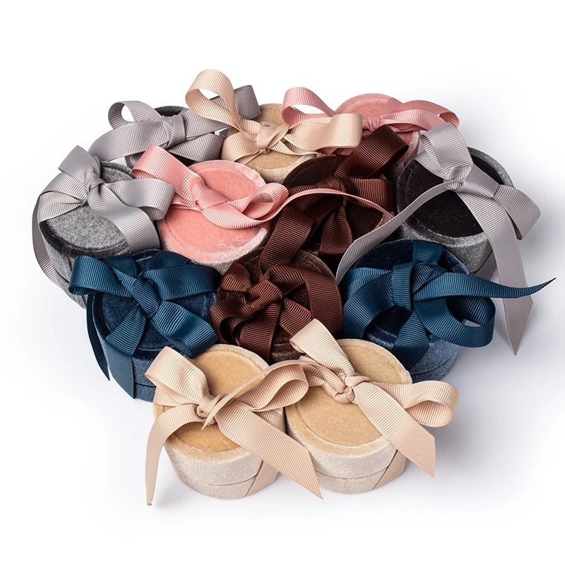 
Velvet round circle ribbon gift jewelry packaging ring necklace pendant box 